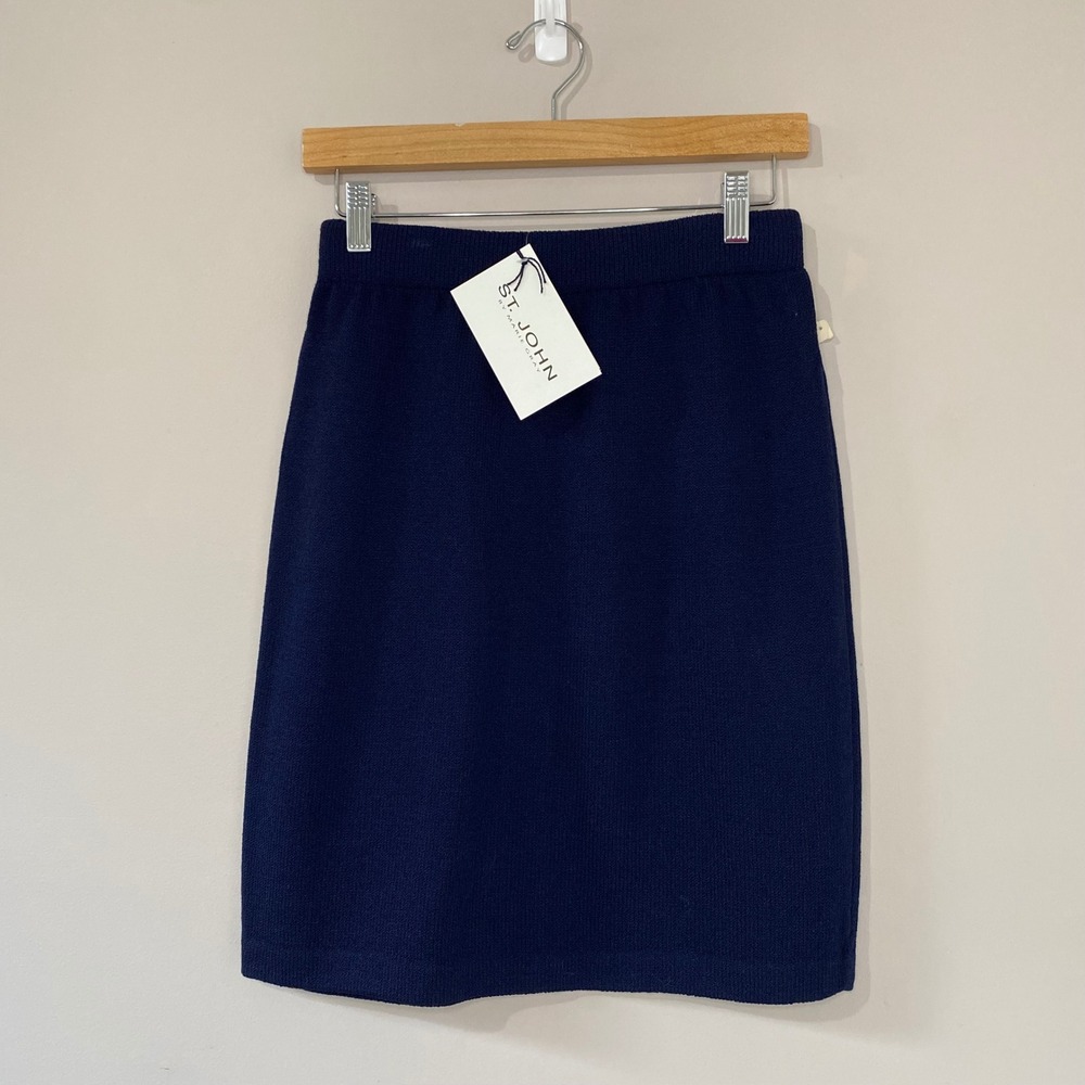 St. John Collection Marie Navy Blue Wool Santana Knit Pencil Skirt 4 NEW w/ FLAW